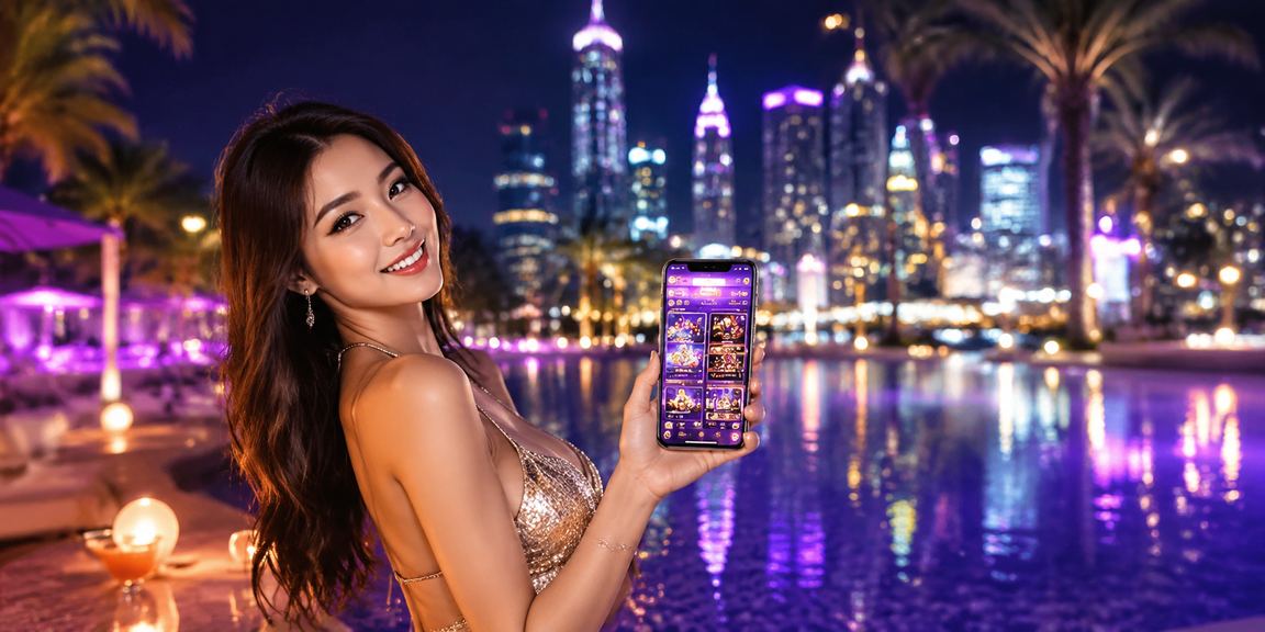 Màn hình điện thoại phát sáng neon tại Nha Trang với giao diện ứng dụng casino trực tuyến